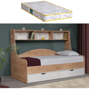 Hera Çekmeceli Karyola + 1 Adet Comfort Yatak - Ceviz/Beyaz