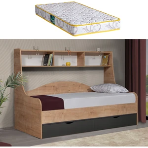 Hera Çekmeceli Karyola + 1 Adet Comfort Yatak - Ceviz/Antrasit
