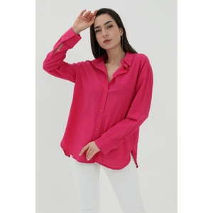 Uzun Kol Oversize Basic Gömlek - Fuşya