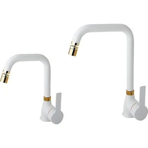 Mat Beyaz Gold Mutfak ve Lavabo Batarya Set