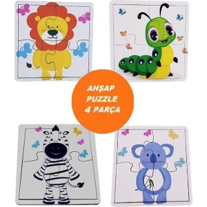Woody Life Woodylife Ilk Puzzlem Bebek Zebra Tırtıl Koala ve Aslan 4 Lü 4 Parça Puzzle Yapboz Eğitici Çocuk Oyuncak