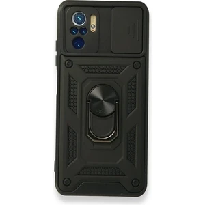 Case 4U Xiaomi Redmi Note 10 / Redmi Note 10s / Poco M5s Kılıf Stand Olabilen Yüzüklü Sürgülü Vega Arka Kapak Siyah