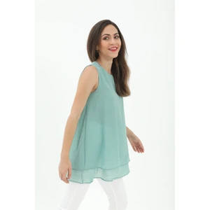 Uzun Şifon Kolsuz Bluz - Mint Yeşili