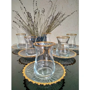 Lüx Gold Çay Seti - 12 Parça Gold Çay Bardağı Takımı Hediyelik, Çeyizlik