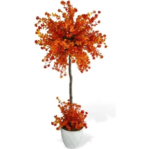 Yapay Ağaç Turuncu Top Kafalı Lotus Ağacı Beyaz Saksılı 90 cm