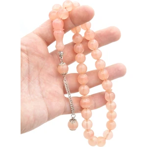 Gümüş Kaplama Kamçılı Küre Kesim Açık Pembe Sıkma Kehribar Tesbih