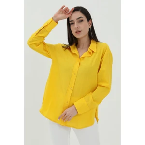 Uzun Kol Oversize Basic Gömlek - Sarı