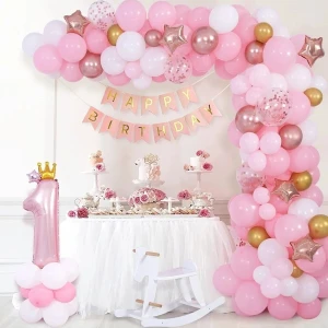 Çıtı Pıtı Store 1. Doğum Günü Süslemeleri, Pembe Balon Kemer Kiti