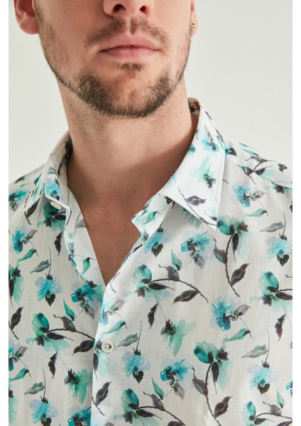 Slim Fit Yeşil Baskılı Gömlek 8EC02AD20089M modelleri