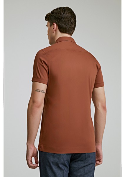 D'S Damat Twn Slim Fit Toprak Düz Stretch Gömlek 8EC02EE44326D