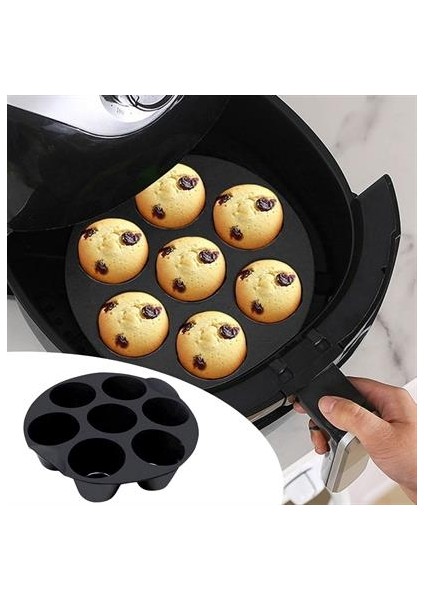 7 Gözlü Silikon Çok Amaçlı Airfryer Muffin Cupcake Kek ve Çörek Pişirme Kalıbı
