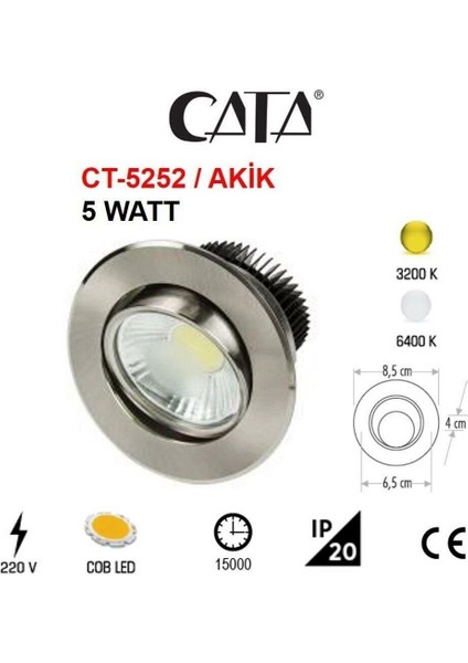 CT-5252 6 Watt Akik Saten Kasa Cob LED Spot Beyaz