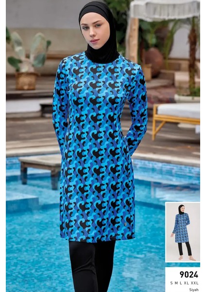 Kadın Uzun Kollu Likralı Tam Kapalı Tesettür Mayo 9024 Siyah