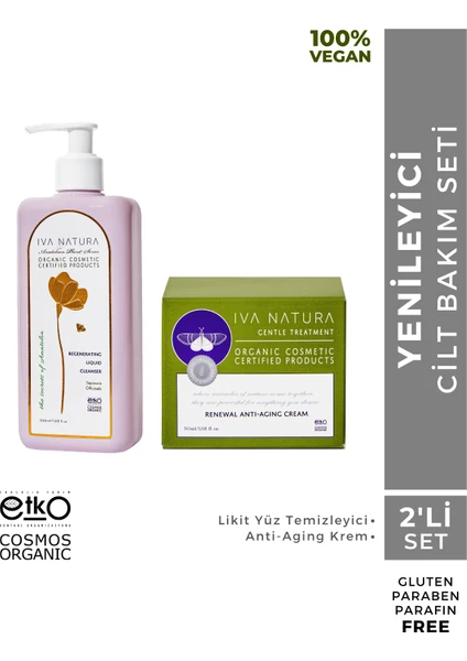 Iva Natura 2'li Set - Likit Yüz Temizleyici, Anti-Aging Krem