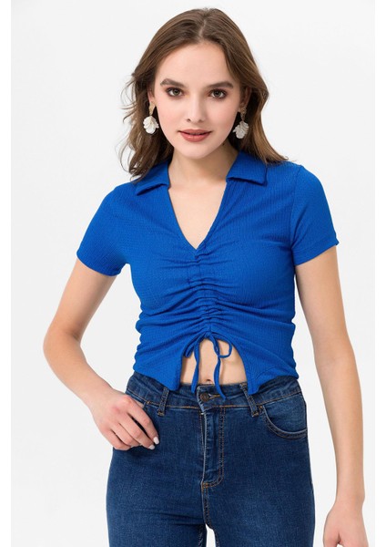 Kadın Önü Büzgü Detaylı Crop Bluz fırsatları