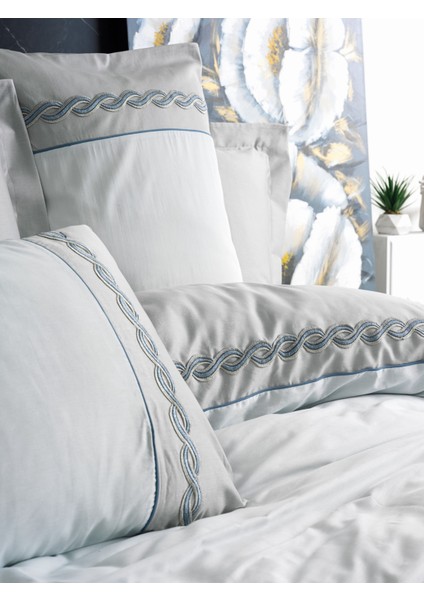 Nakışlı Saten Çift Kişilik Nevresim Takımı Fedor Gri fiyatları