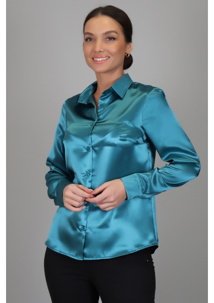 Sweetness Kadın Petrol Yeşili Saten Gömlek