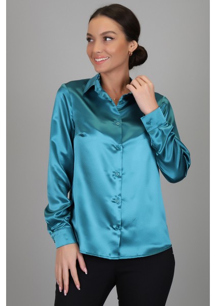 Sweetness Kadın Petrol Yeşili Saten Gömlek indirimleri