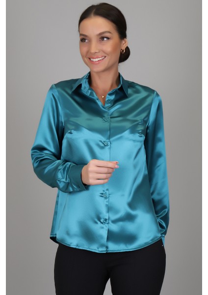 Sweetness Kadın Petrol Yeşili Saten Gömlek