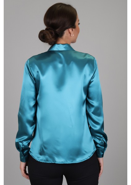 Sweetness Kadın Petrol Yeşili Saten Gömlek