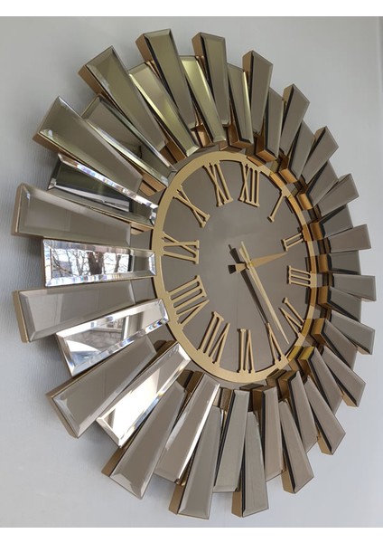 Güneş Twins Golden Jet Bronze Model Altın Bronz Renk 70 Cm Dekoratif Aynalı Duvar Saati
