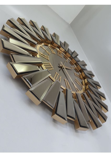 Güneş Twins Golden Jet Bronze Model Altın Bronz Renk 70 Cm Dekoratif Aynalı Duvar Saati