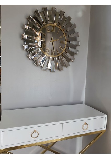 Güneş Twins Golden Jet Bronze Model Altın Bronz Renk 70 Cm Dekoratif Aynalı Duvar Saati