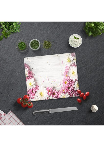 Pembe Kasımpatı | Cam Kesme Tahtası - Cam Kesme Tablası | 29cm x 34cm