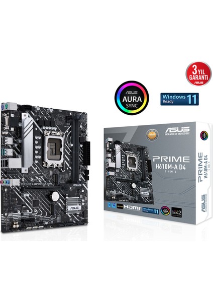 Prime H610M-A D4-Csm H610 Ddr4 3200 Dp HDMI VGA Çift M2 Usb3.2 Aura Rgb