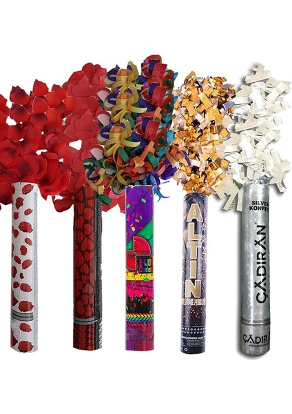 5 Adet Konfeti Tüm Modeller: Güllü + Kalpli + Renkli Karnaval + Gold (Altın) + Gümüş Set