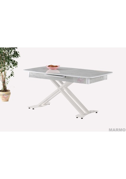 Açılır Milano Masa Mdf x Beyaz Metal Ayak ( Ortadan Açılır ) 70X120 cm