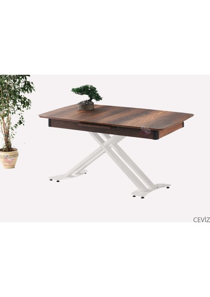 Açılır Milano Masa Mdf x Beyaz Metal Ayak ( Ortadan Açılır ) 70X120 cm