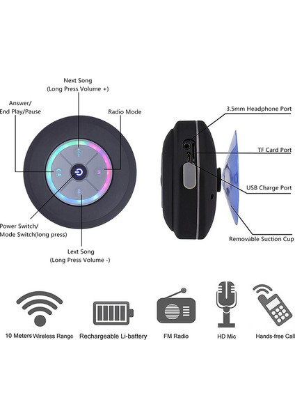 LED Işıklı Bts-09 Fm Mini Su Geçirmez Bluetooth Hoparlör (Yurt Dışından)