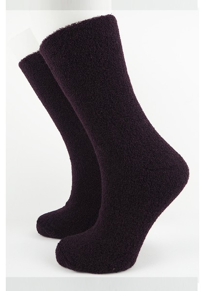 Black Arden Socks Tek Çift Bordo Kışlık Bayan Peluş Havlu Çorap