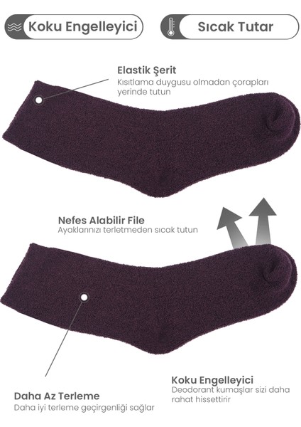 Black Arden Socks Tek Çift Bordo Kışlık Bayan Peluş Havlu Çorap