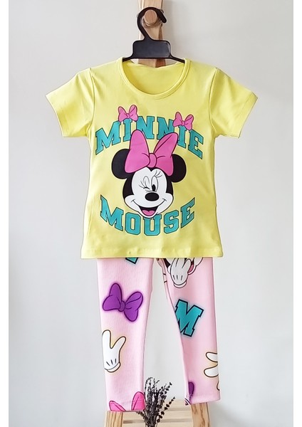 Kız Çocuk Minnie Mouse Baskılı T-Shirt Tayt Takım