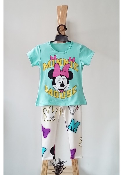 Kız Çocuk Minnie Mouse Baskılı T-Shirt Tayt Takım