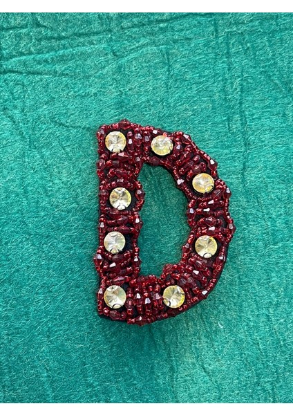 8x5 cm Boncuk Işlemeli D Harfi Aplike Arma Yama Dikiş Aksesuarı Aplike