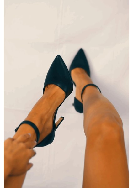 Siyah Cilt Stiletto Sivri Burun Kadın Topuklu Ayakkabı fırsatları