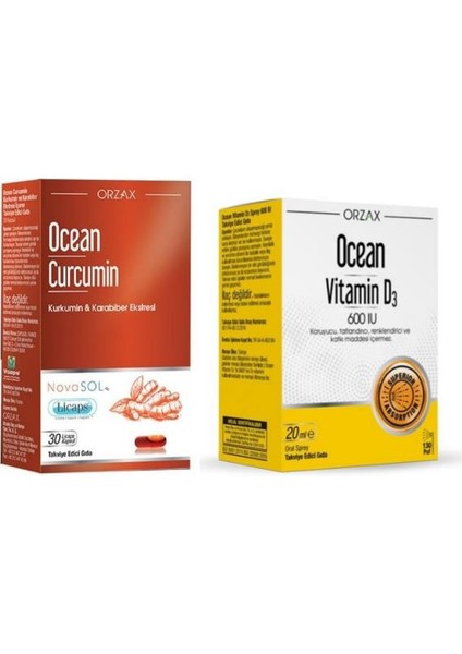 Ocean Curcumin 30 Kapsül + Vitamin D3 600 Iu 20ml Ikili Set