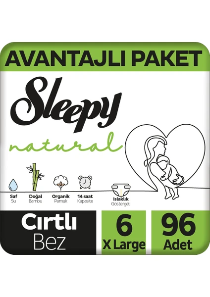 Natural Avantajlı Paket Bebek Bezi 6 Numara Xlarge 96 Adet