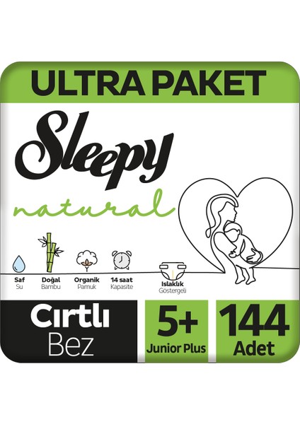 Natural Ultra Paket Bebek Bezi 5+ Numara Junior Plus 144 Adet