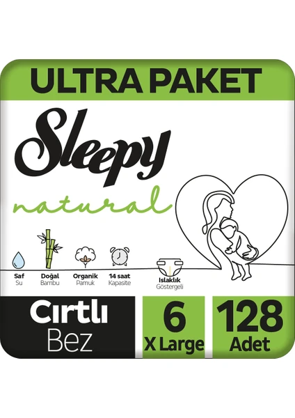 Natural Ultra Paket Bebek Bezi 6 Numara Xlarge 128 Adet