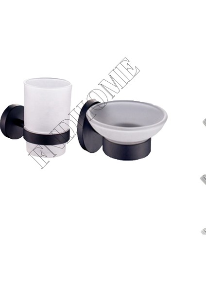 Fnd Home Banyo 2'li Set Siyah Diş Fırçalık Sabunluk