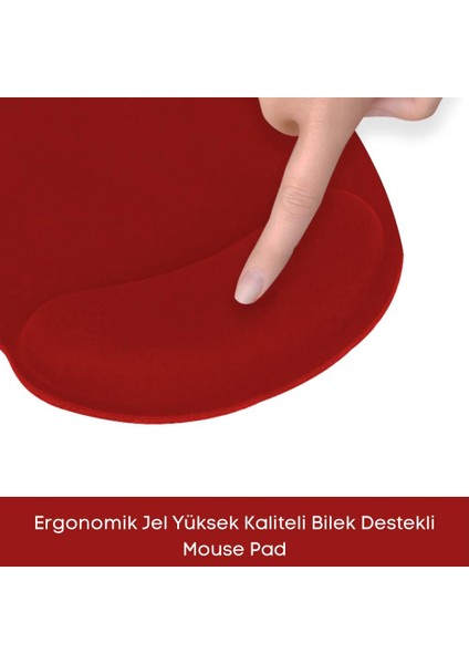 Kırmızı Bilek Destekli Ergonomik Kaymaz Taban Mouse Pad