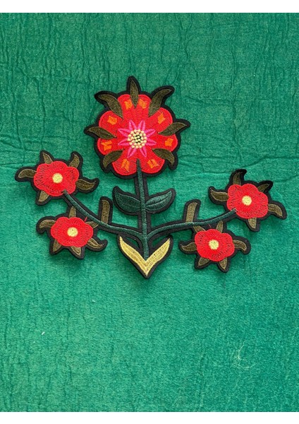 17X22 cm Nakış Işlemeli Saksı Dallı Aplike Arma Yama Dikiş Aksesuarı