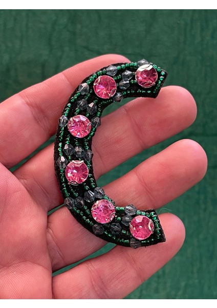 6x4 cm Boncuk Işleme C Harfi Aplike Arma Yama Dikiş Aksesuarı