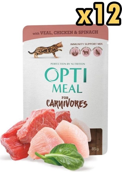 Carnivores Sos Içinde Fileto Dana Etli Tavuklu ve Ispanaklı Yetişkin Kedi Konservesi 85GR