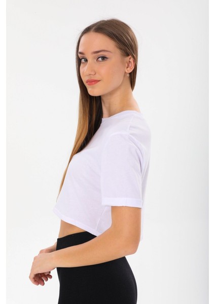 Kadın Kısa Kol Crop T-Shirt Duble Kol