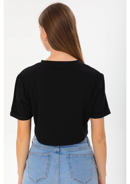 Kadın Kısa Kol Crop T-Shirt Duble Kol